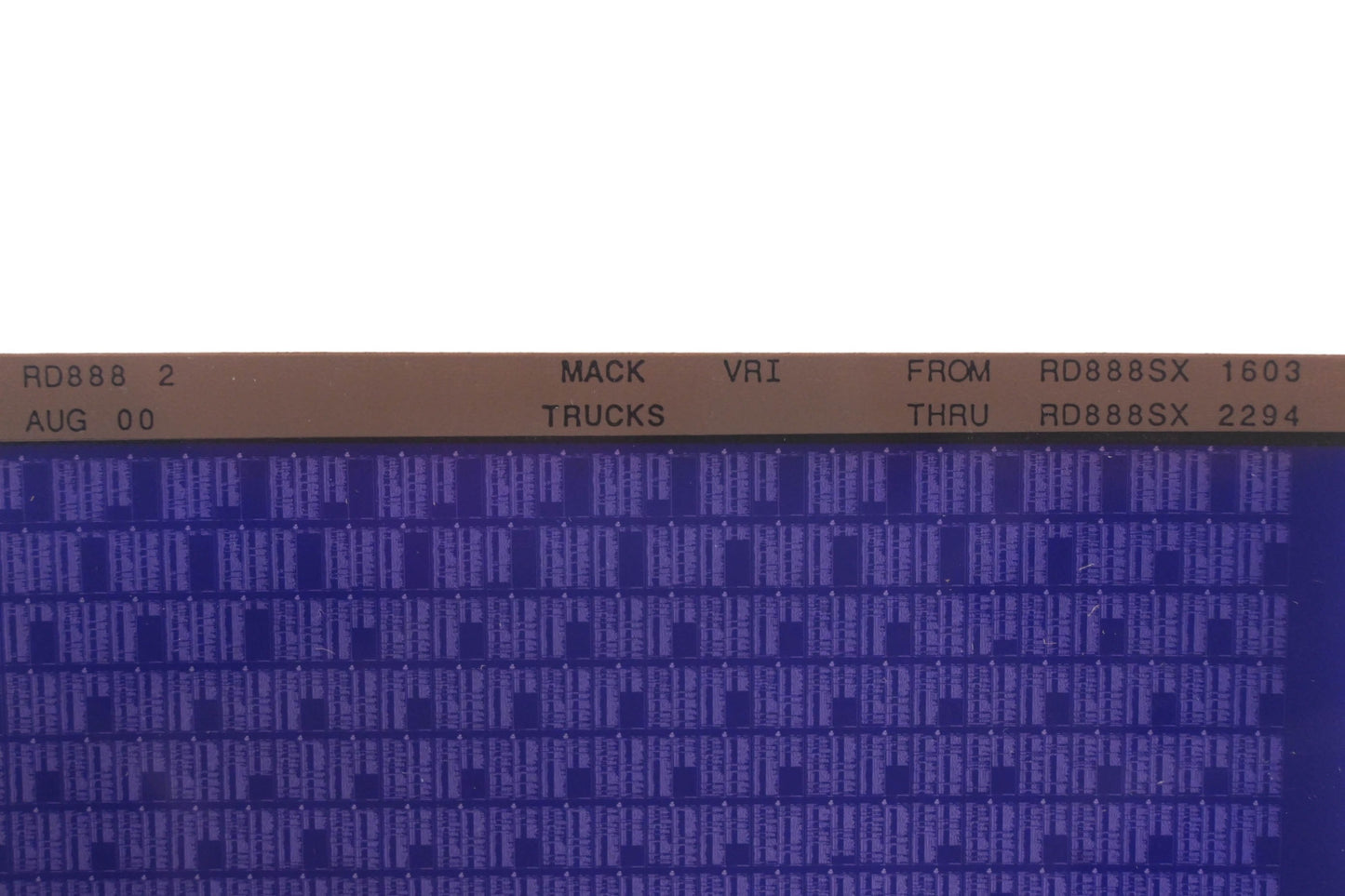 Mack RD888 2 RD888SX1603 - RD888SX2294 Vir Microfiche NOS