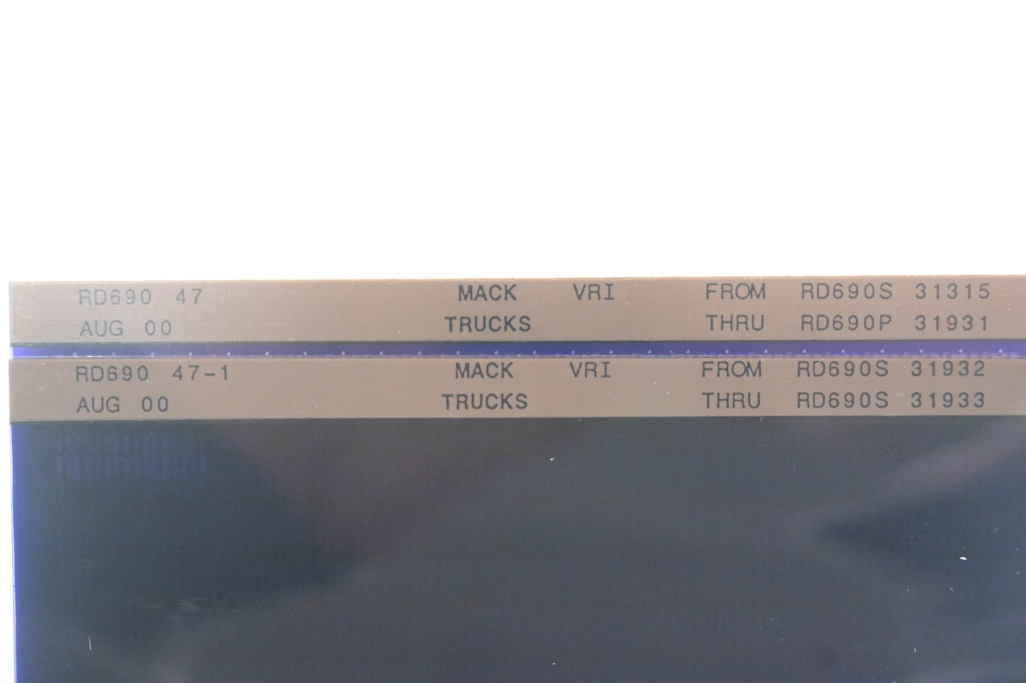 Mack RD690 47, RD690 47-1 RD690S31315 - RD690S31933 VRI Microfiche Lot of 2 NOS