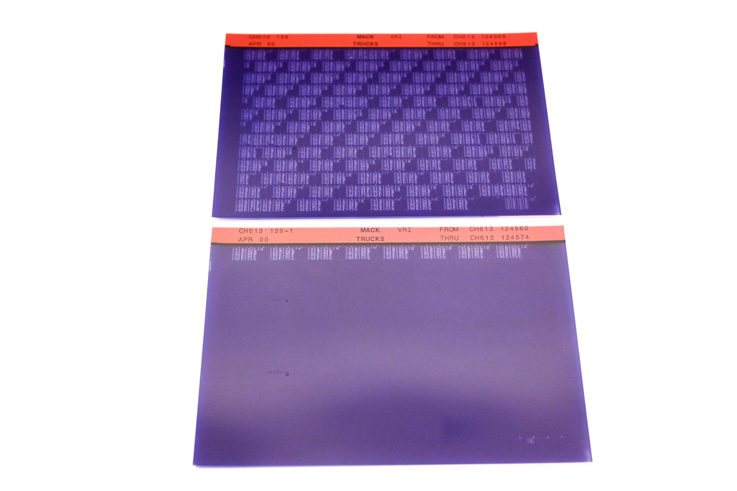 Mack CH613 159, CH613 159-1 CH613124305 - CH613124574 VRI Microfiche Lot of 2 NOS