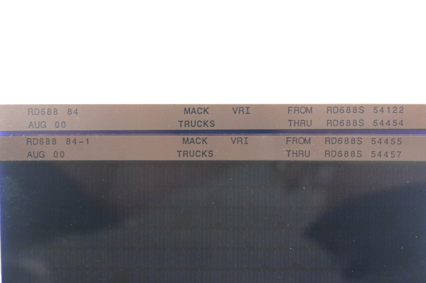 Mack RD688 84, RD688 84-1 RD688S54122 - RD688S54457 VRI Microfiche Lot of 2 NOS