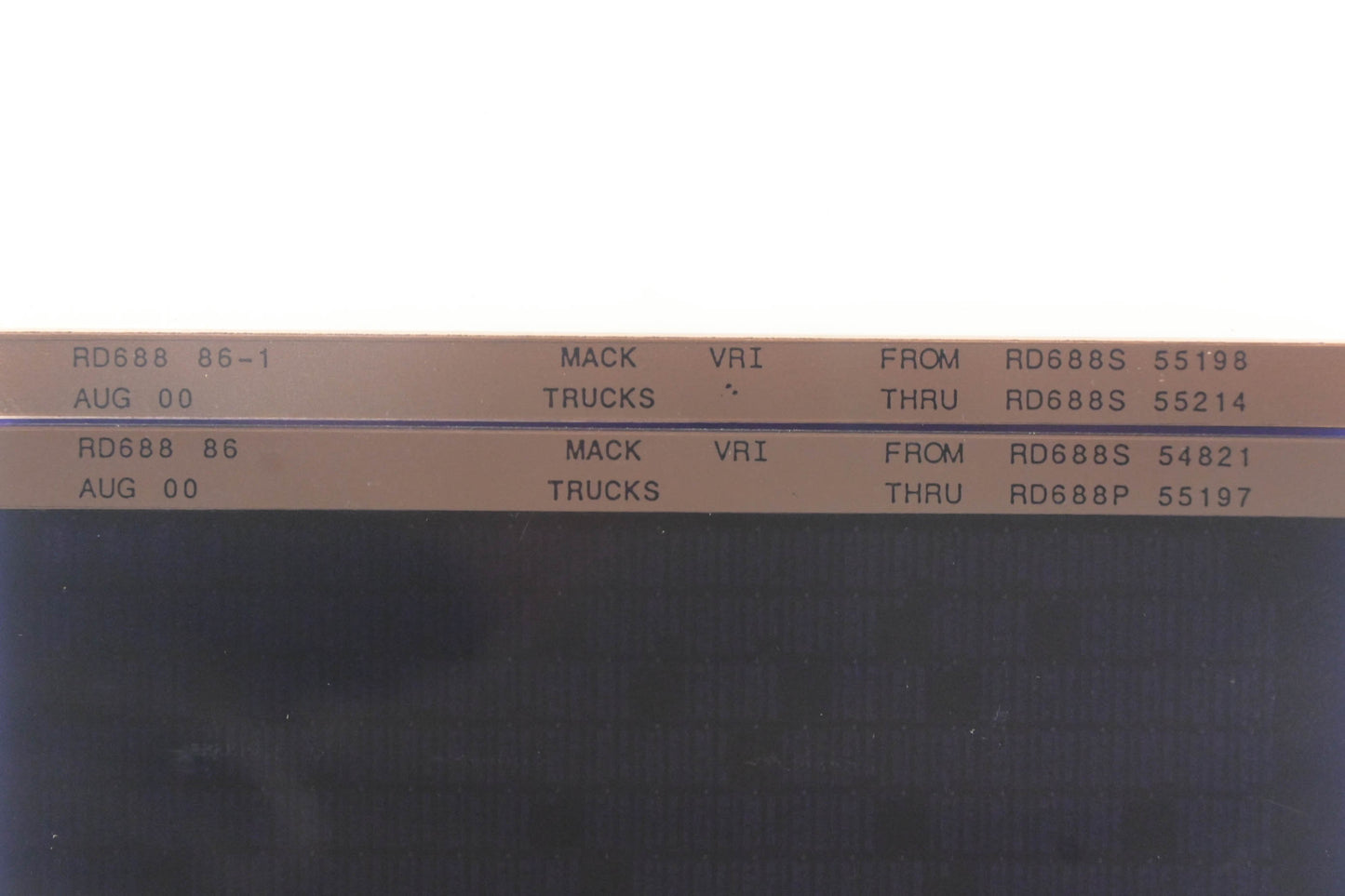Mack RD688 86, RD688 86-1 RD688S54821 - RD688S55214 VRI Microfiche Lot of 2 NOS