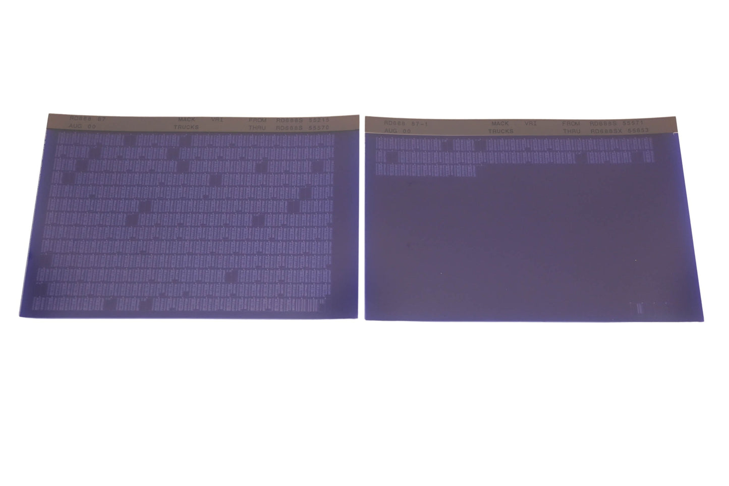 Mack RD688 87, RD688 87-1 RD688S55215 - RD688SX55653 VRI Microfiche Lot of 2 NOS