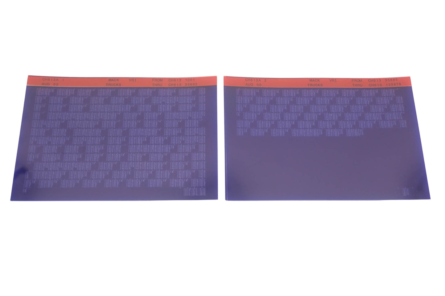 Mack CH613A 1, CH613A 2 CH6131001 - CH61313578 VRI Microfiche Lot of 2 NOS