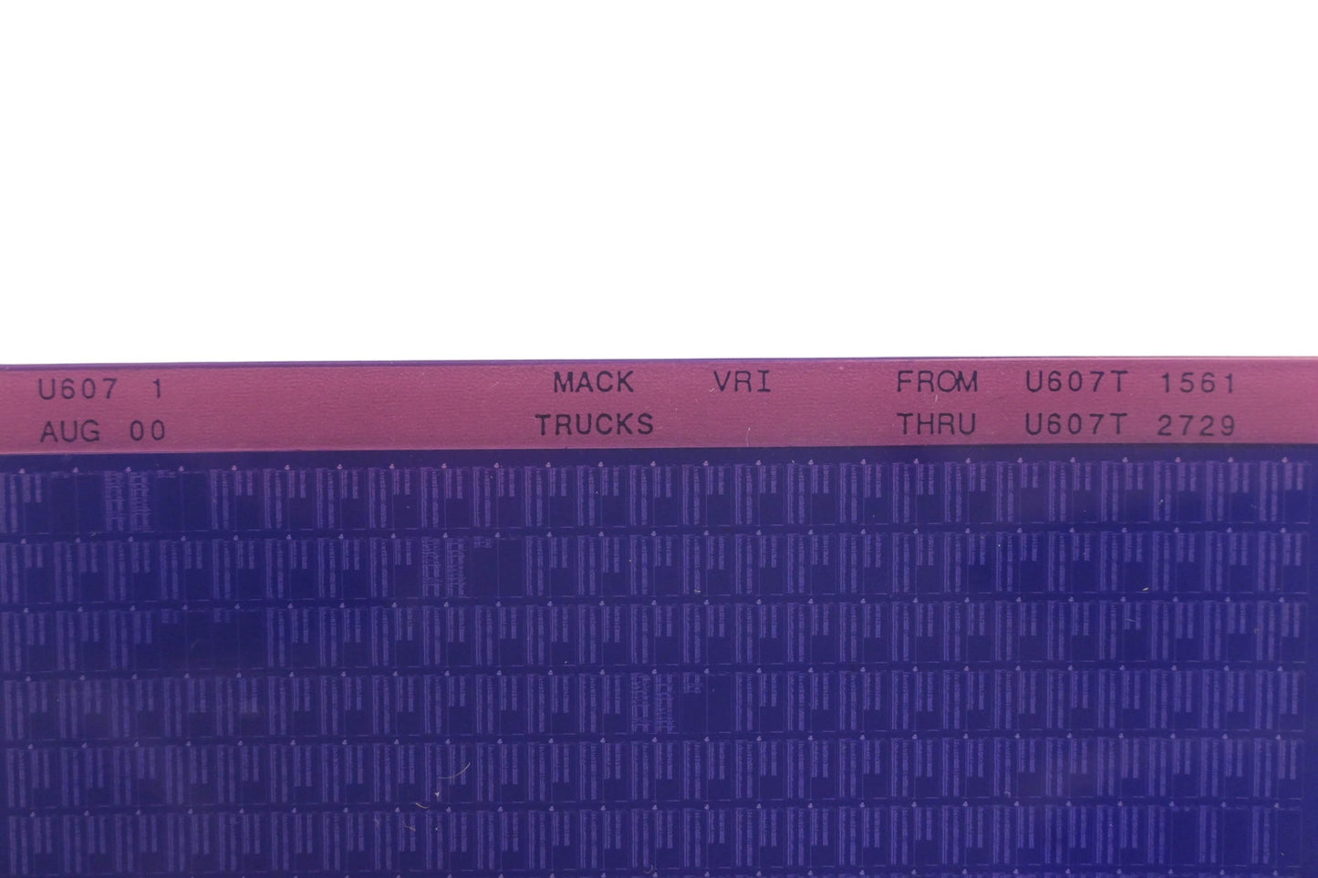 Mack U607 1 E60711561 - U607T2729 VRI Microfiche NOS