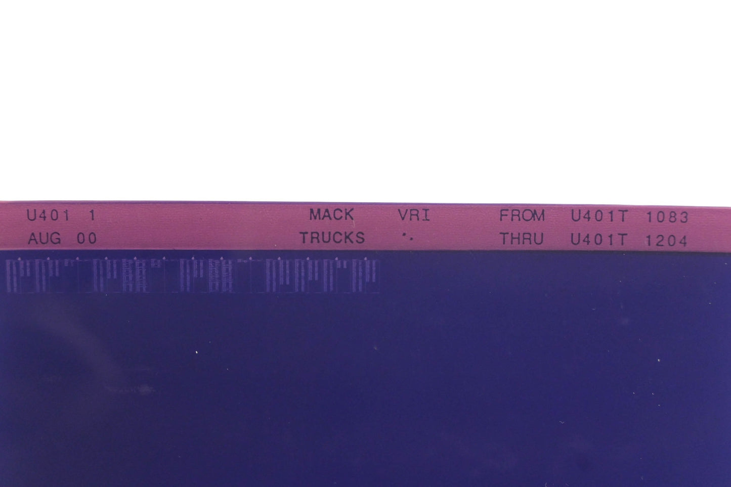 Mack U401-1 U401T1083 - U401T1204 VRI Microfiche NOS