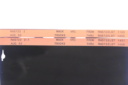Mack RWS722 2, RWS722 2-1 RWS722LST1169 - RWS722LST1409 VRI Microfiche Lot of 2 NOS