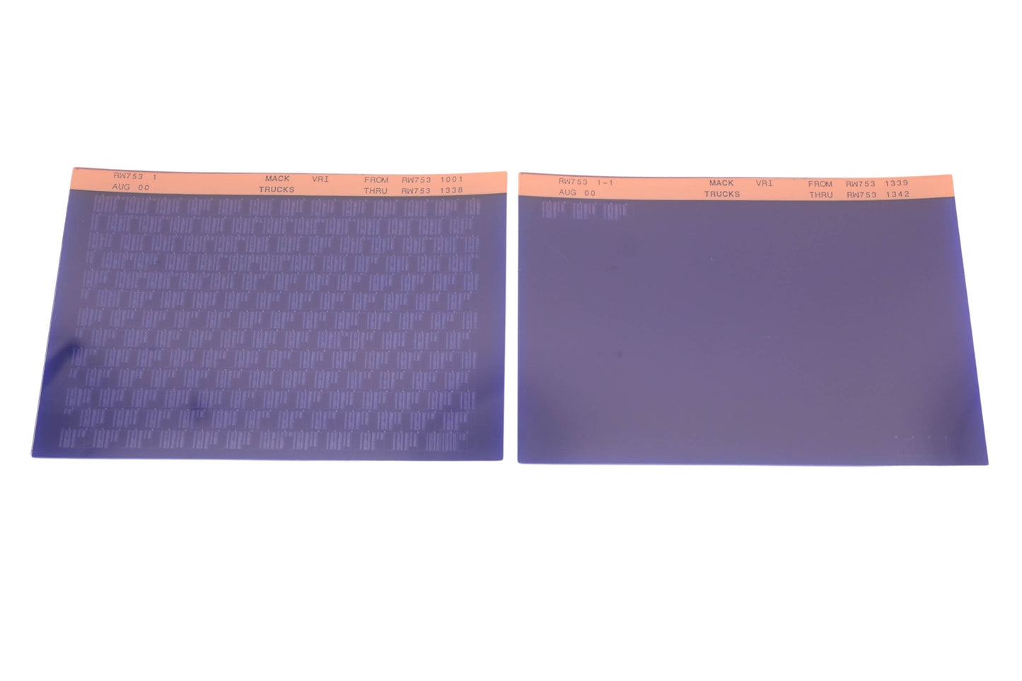 Mack RW753 1, RW753 1-1 RWS7531001 - RWS7531342 VRI Microfiche Lot of 2 NOS