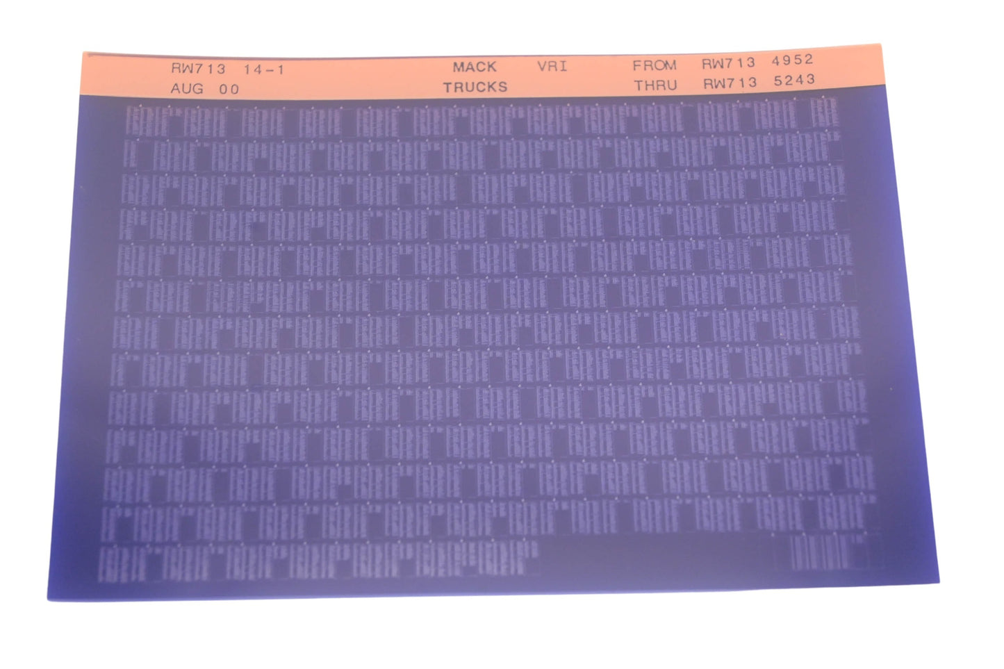 Mack RW713 14-1 RW7134952 - RW7135243 VRI Microfiche NOS