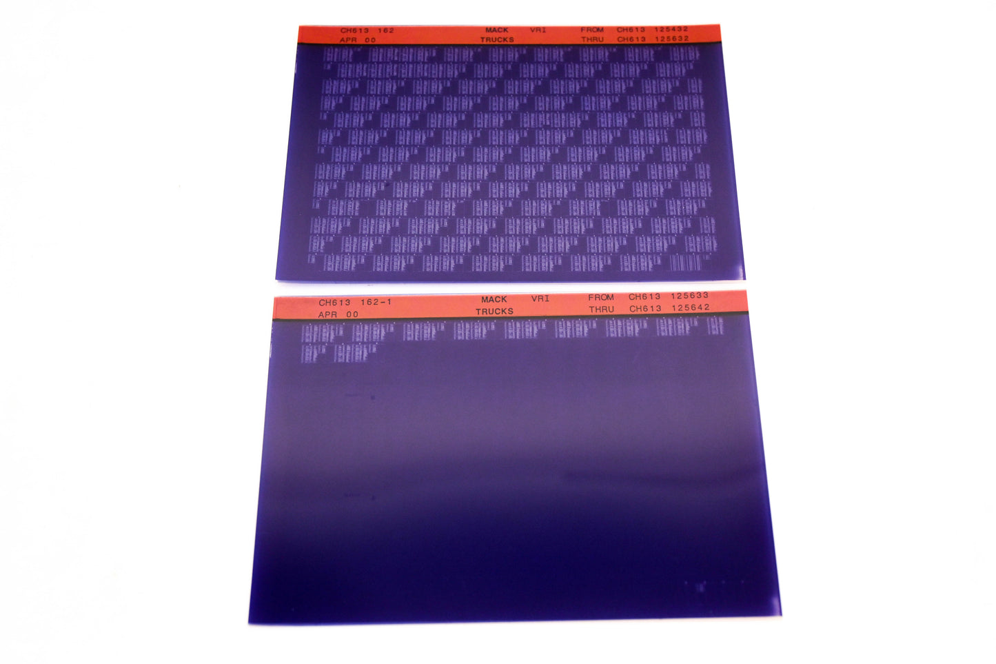 Mack CH613 162, CH613 162-1 CH613125432 - CH613125642 VRI Microfiche Lot of 2 NOS