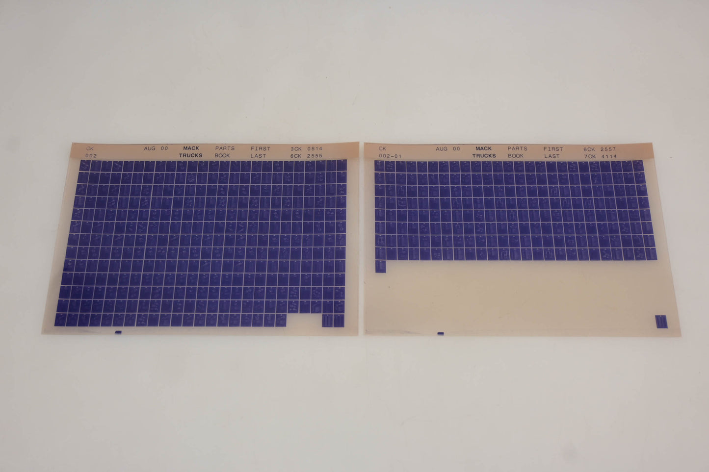 Mack CK002, CK002-01 3CK0514 - 7CK4114 Parts Book Microfiche Lot of 2 NOS