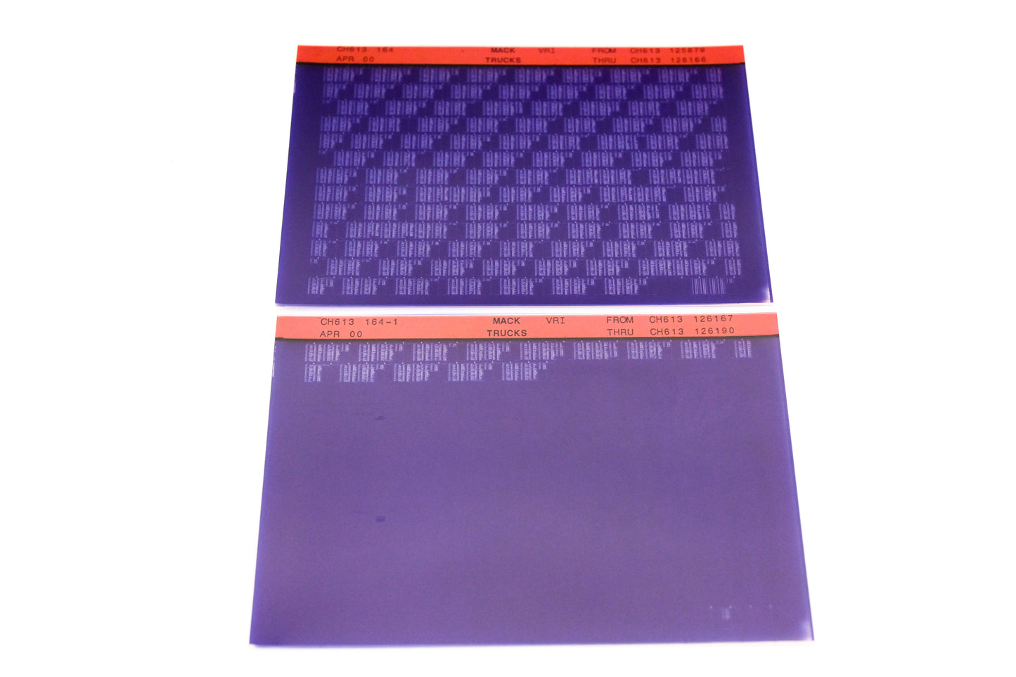 Mack CH613 164, CH613 164-1 CH613125879 - CH613126190 VRI Microfiche Lot of 2 NOS