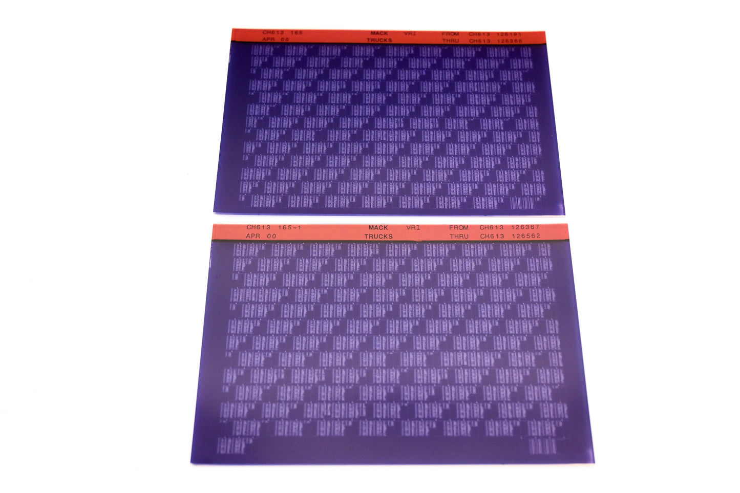 Mack CH613 165, CH613 165-1 CH613126191 - CH613126562 VRI Microfiche Lot of 2 NOS