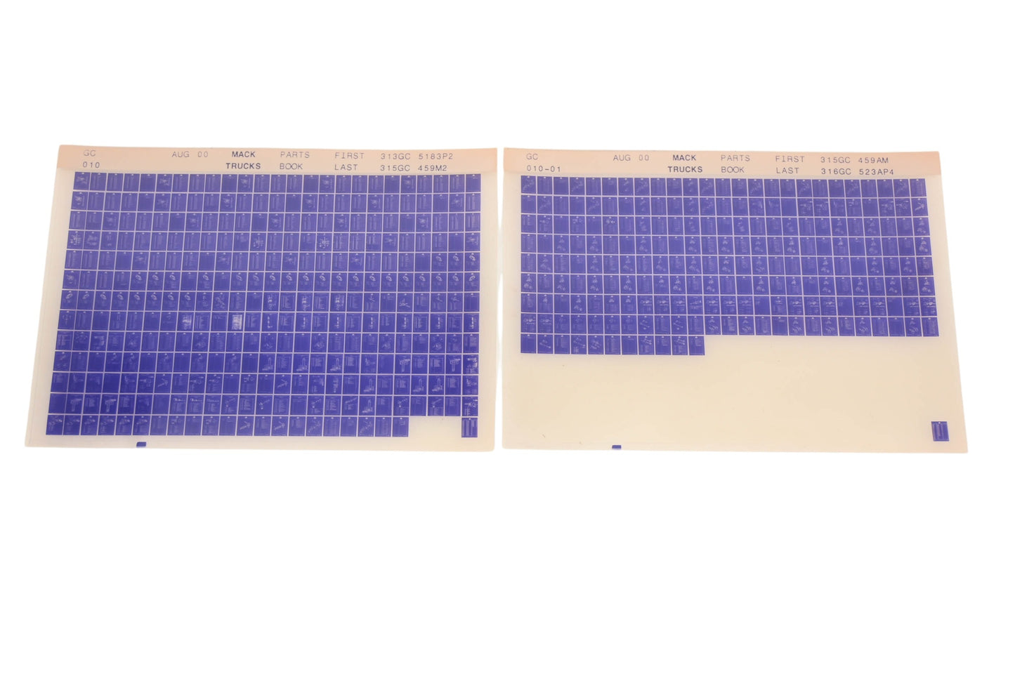 Mack GC010, GC010-01 Parts Book 313GC5183P2 - 316GC523AP4 Microfiche Lot of 2 NOS