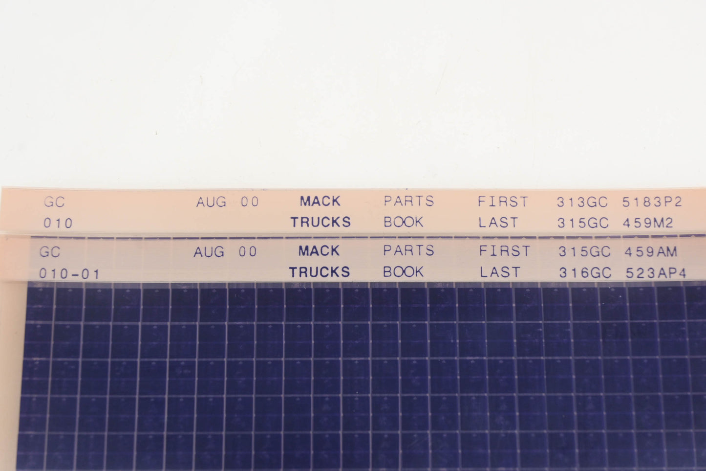 Mack GC010, GC010-01 Parts Book 313GC5183P2 - 316GC523AP4 Microfiche Lot of 2 NOS
