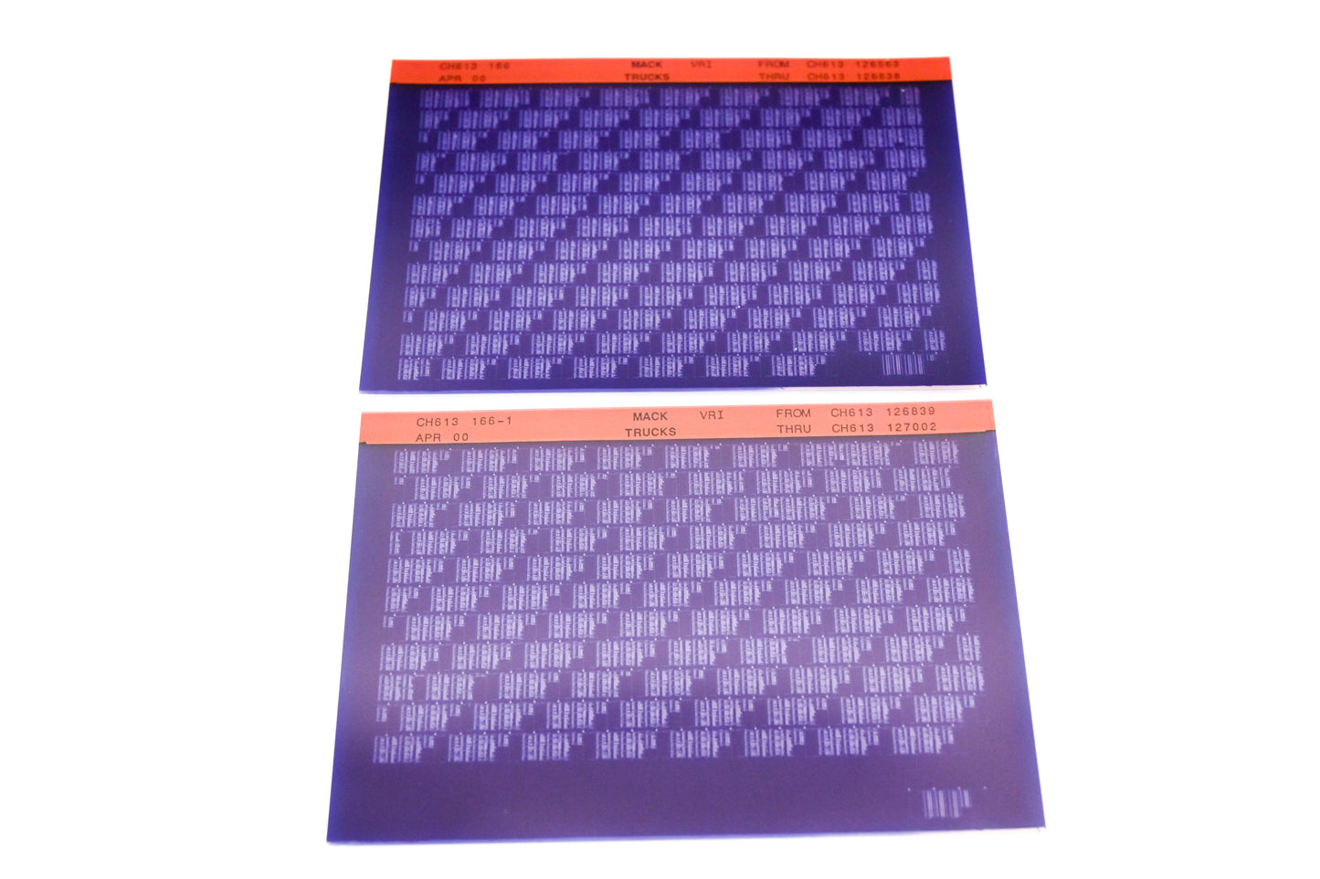Mack CH613 166, CH613 166-1 CH613 126563 - CH613127002 VRI Microfiche Lot of 2 NOS