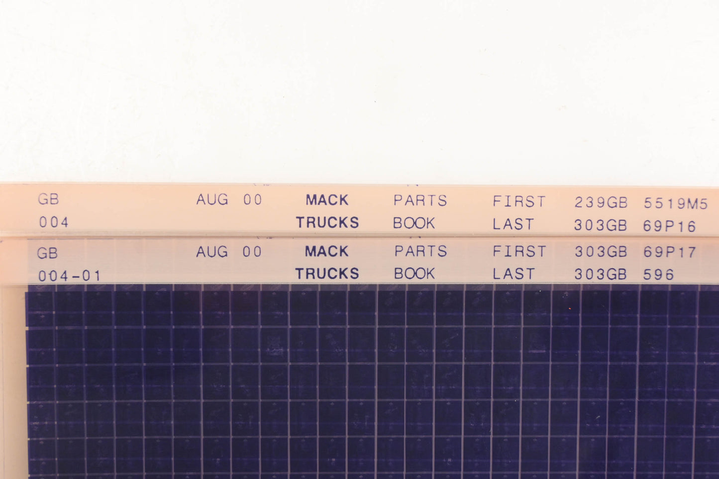Mack GB004, GB004-01 Parts Book 239GB5519M5 - 303GB596 Microfiche Lot of 2 NOS