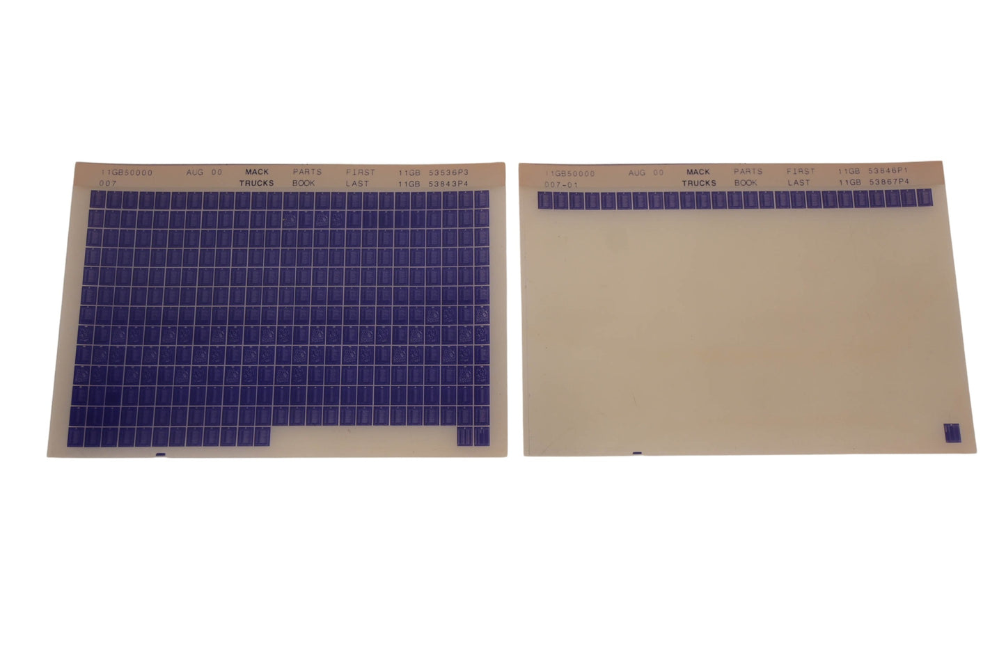Mack 11GB50000 007, 11GB50000 007-01 Parts Book 11GB53536P3 - 11GB53867P4 Microfiche Lot of 2 NOS