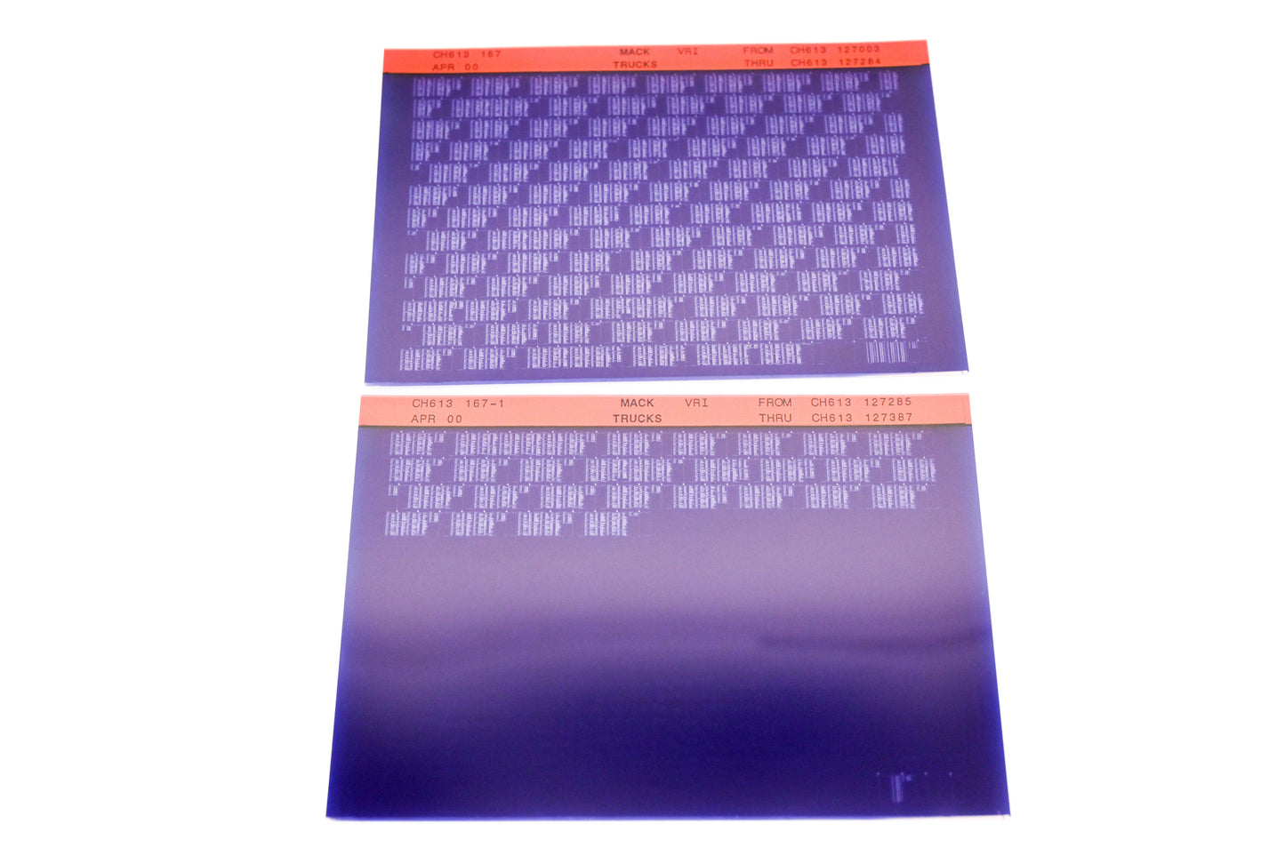 Mack CH613 167, CH613 167-1 CH613127003 - CH613127387 VRI Microfiche Lot of 2 NOS