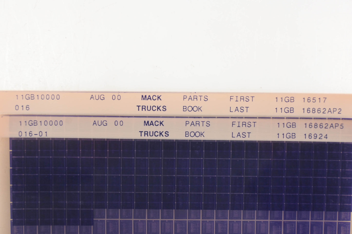 Mack 11GB10000 016, 11GB10000 016-01 Parts Book 11GB16517 - 11GB16924 Microfiche Lot of 2 NOS