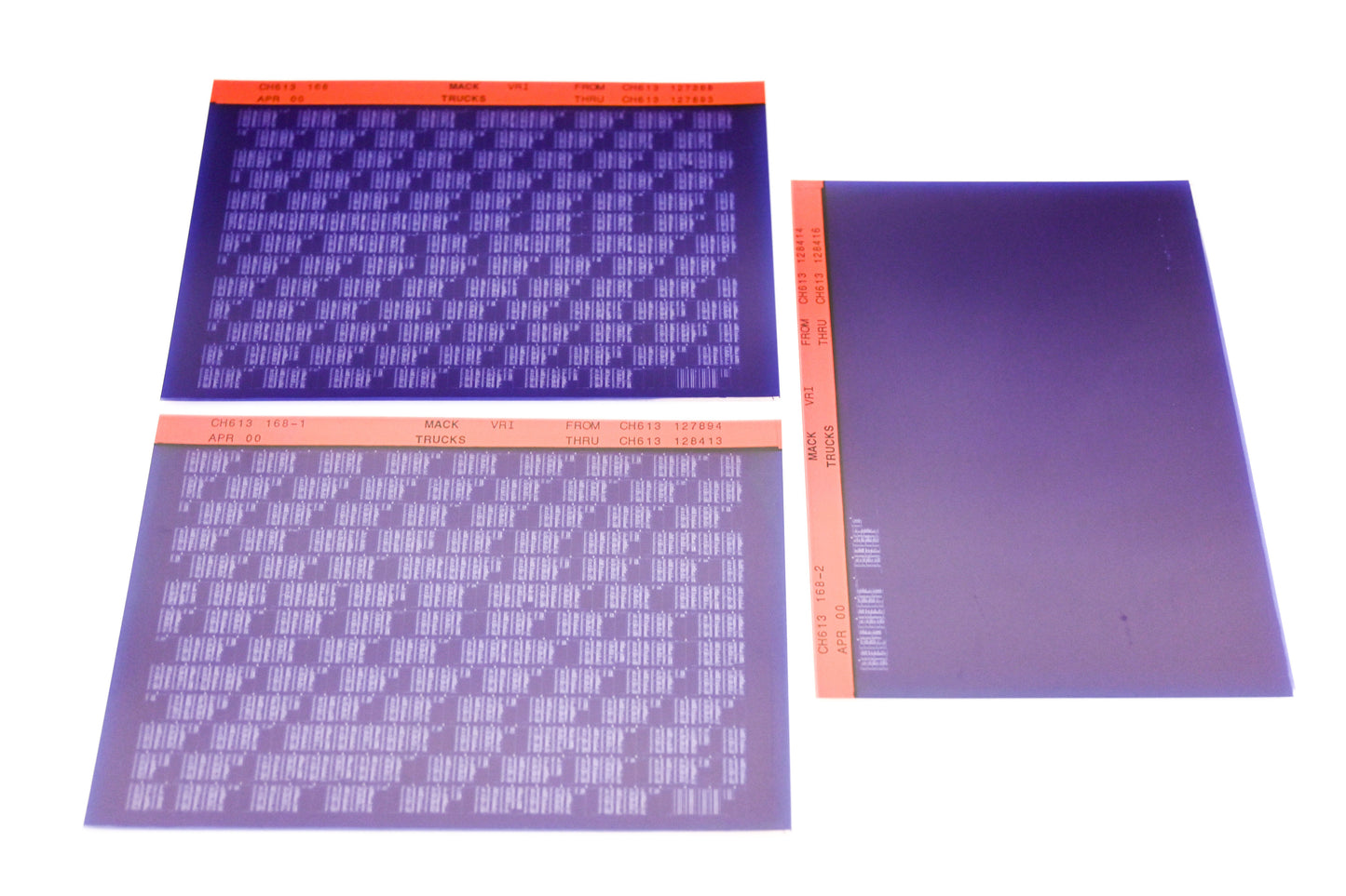 Mack CH613 168, CH613 168-1, CH613 168-2 CH613127388 - CH613128416 VRI Microfiche Lot of 3 NOS