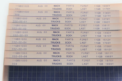 Mack 11GB01000 001, 11GB101000 002, 11GB01000 003 Parts Book 11GB1000Y - 11GB1999Y Microfiche Lot of 9 NOS
