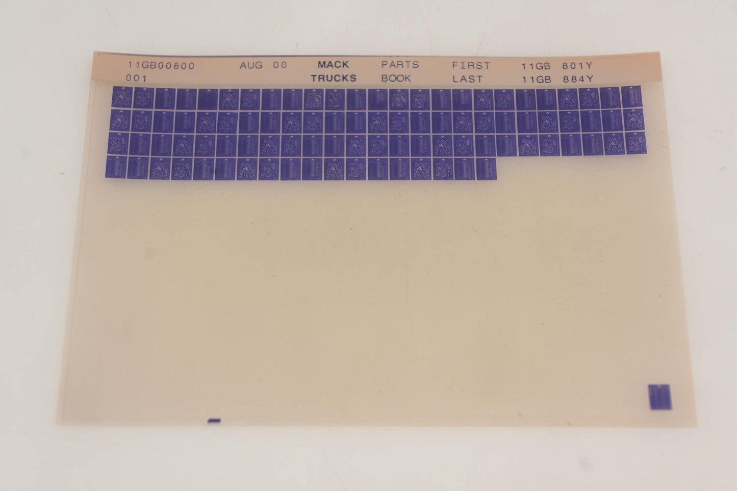 Mack 11GB00800 001 Parts Book 11GB801Y - 11GB884Y Microfiche NOS