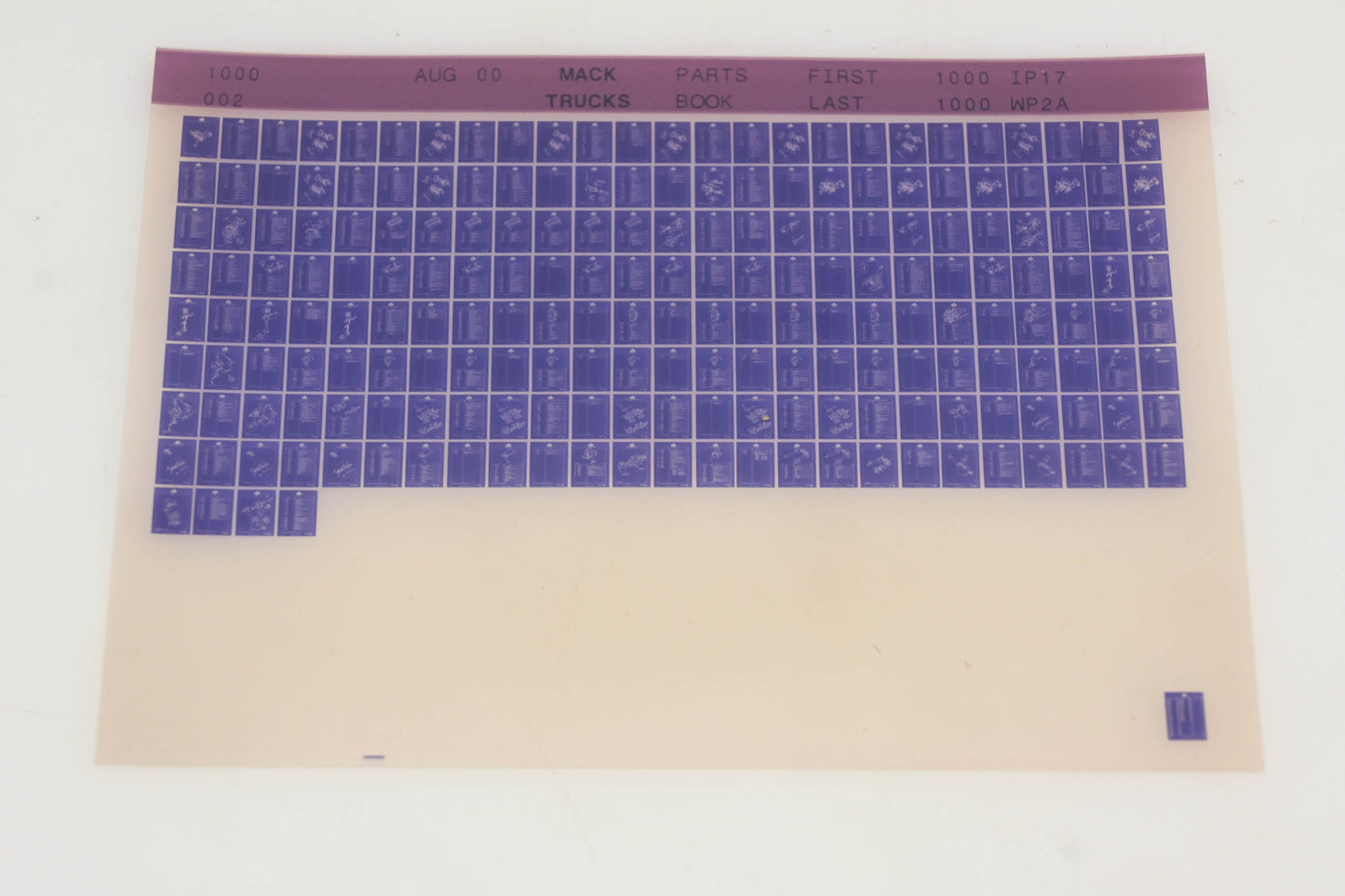 Mack 1000 002 Parts Book 1000IP17 - 1000WP2A Microfiche NOS