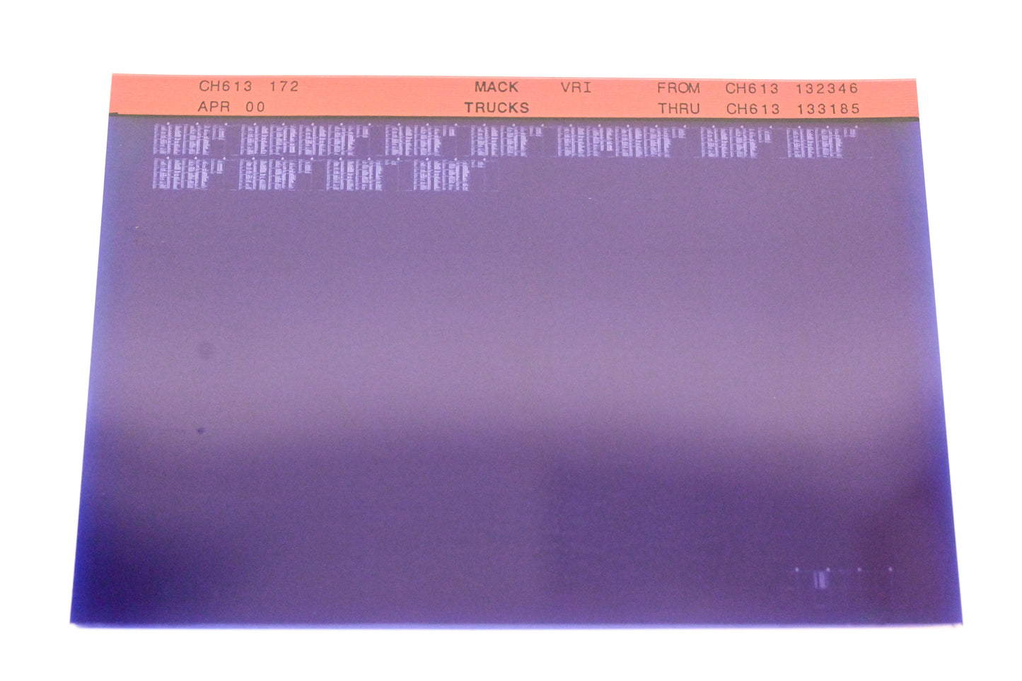 Mack CH613 172, 0 CH613 132346 - CH613133185 VRI Microfiche NOS
