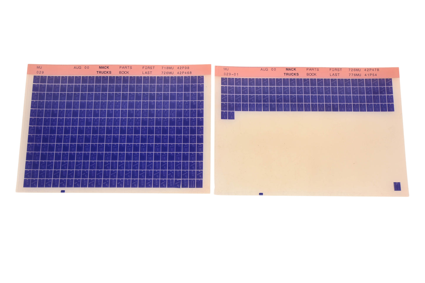 Mack MU029, MU029-01 Parts Book 718MU43P38 - 776MU41P54 Microfiche Lot of 2 NOS