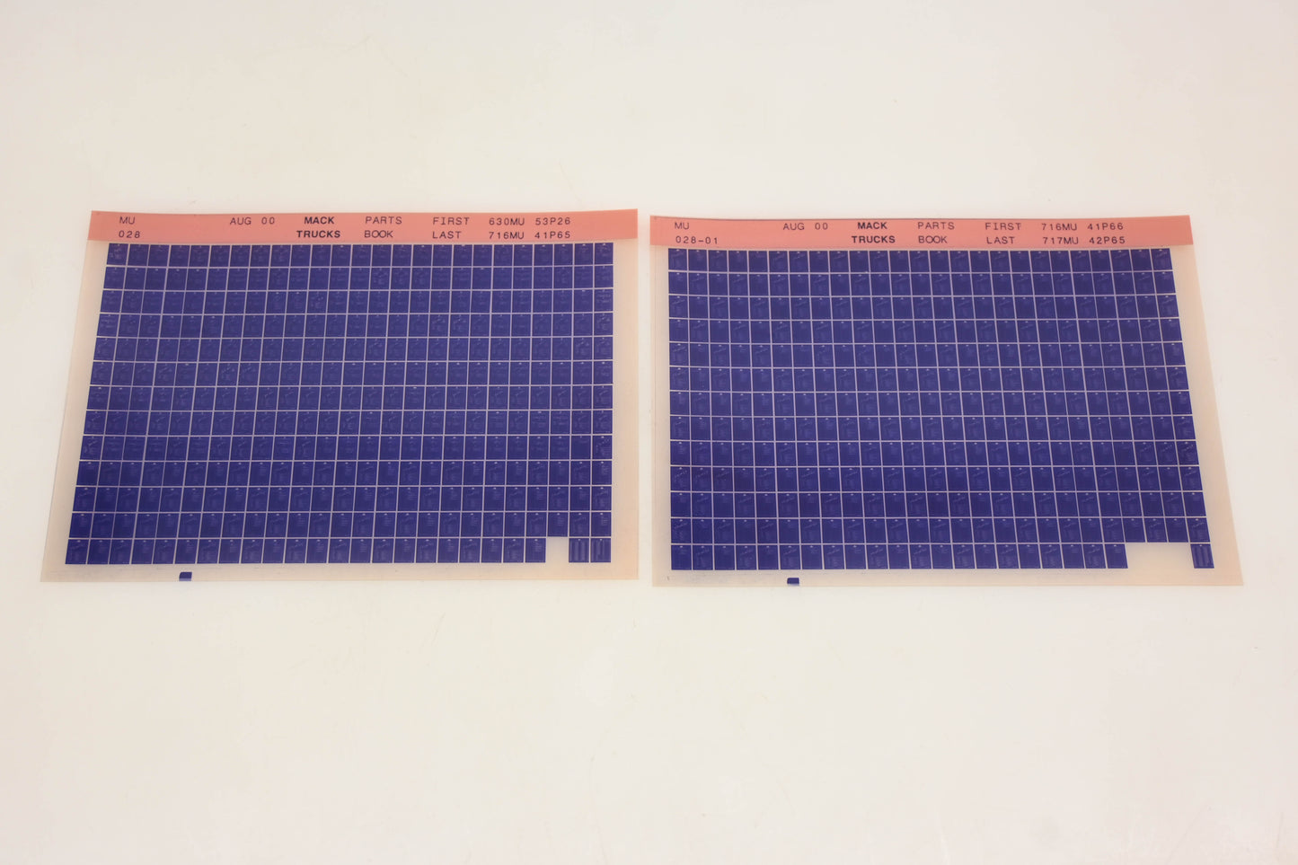 Mack MU028, MU028-01 Parts Book 630MU53P26 - 717MU42P65 Microfiche Lot of 2 NOS