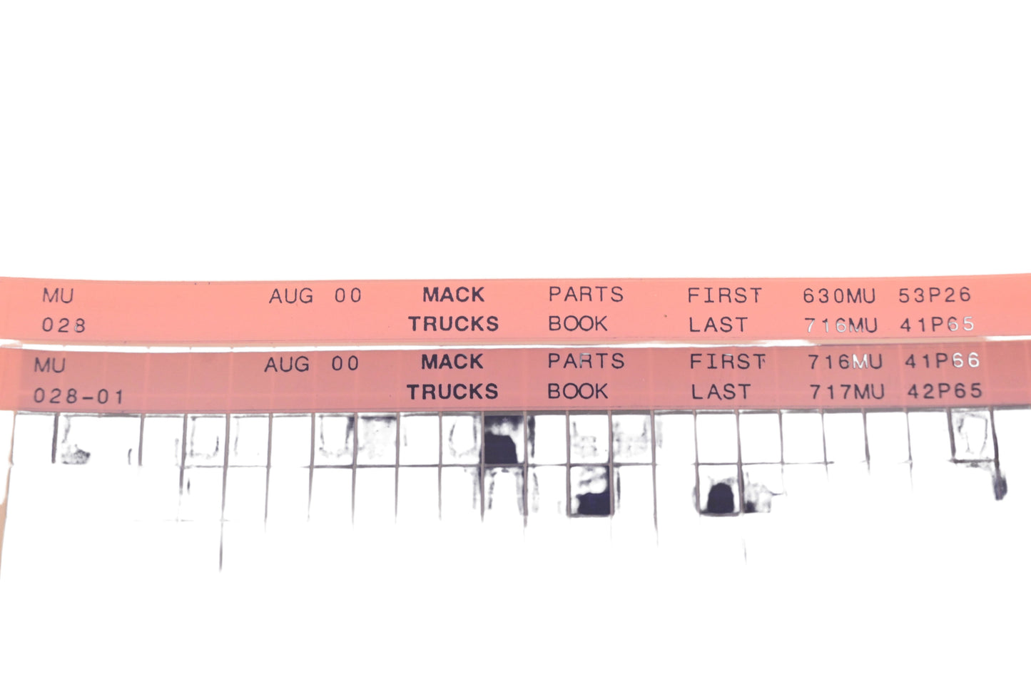 Mack MU028, MU028-01 Parts Book 630MU53P26 - 717MU42P65 Microfiche Lot of 2 NOS