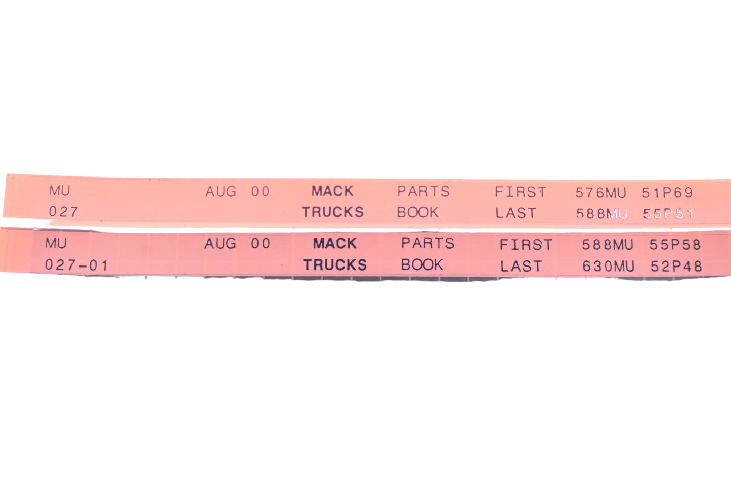 Mack MU027, MU027-01 Parts Book 576MU51P69 - 630MU52P48 Microfiche Lot of 2 NOS