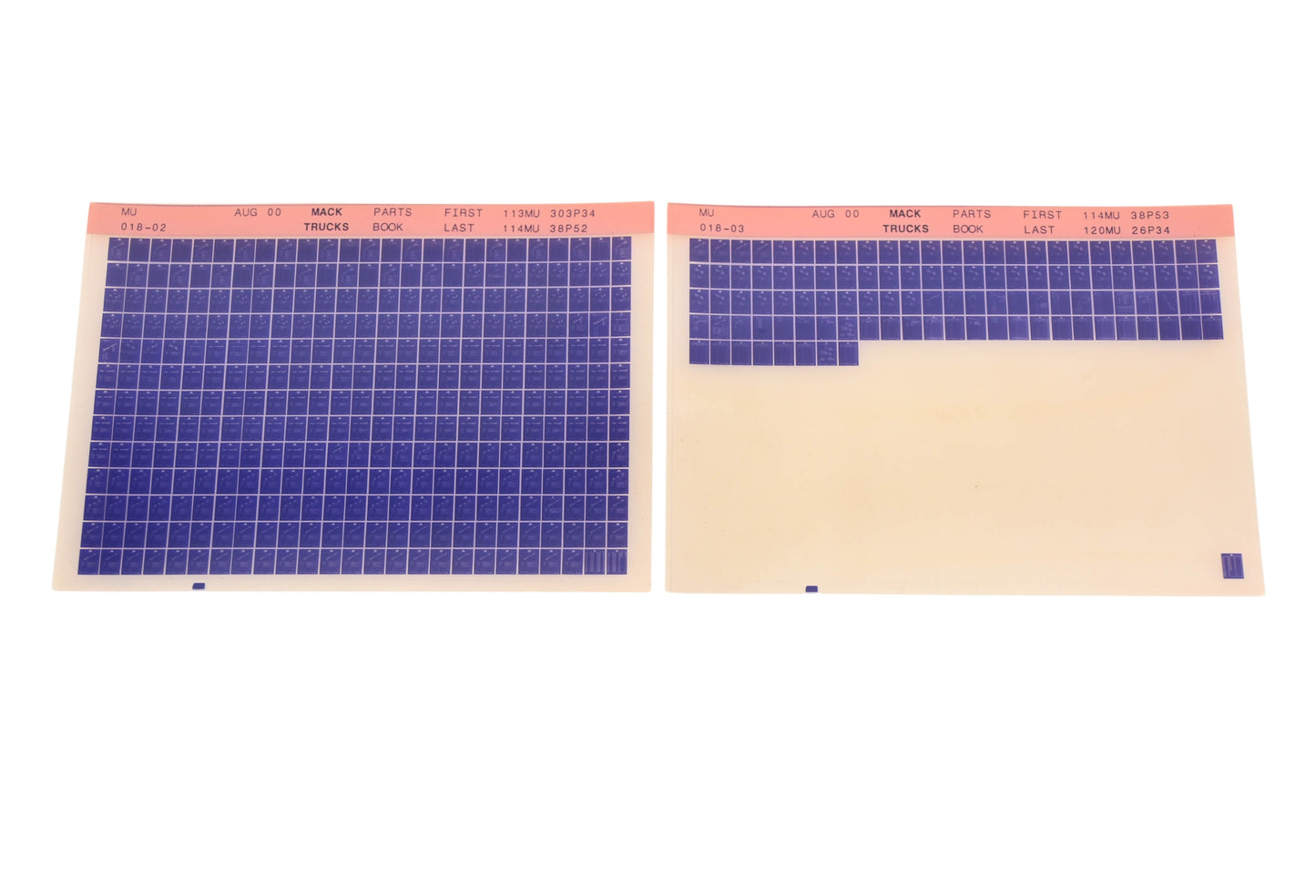 Mack MU018-02, MU018-03 Parts Book 113MU303P34 - 120MU26P34 Microfiche Lot of 2 NOS