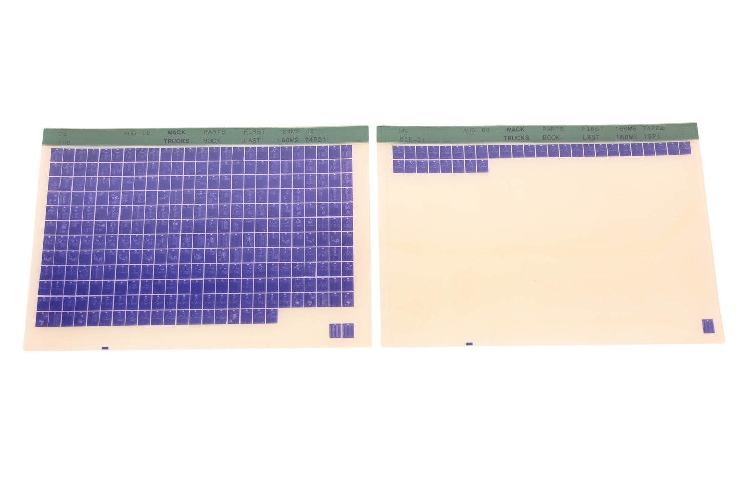 Mack MS008, MS008-01 Parts Book 24MS42 - 180MS75P4 Microfiche Lot of 2 NOS