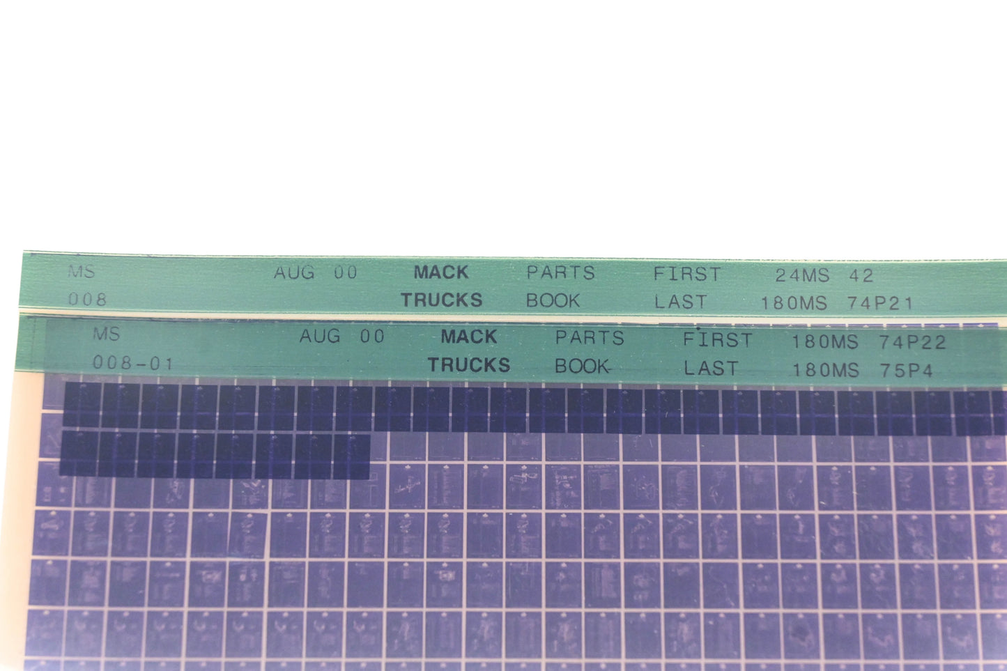 Mack MS008, MS008-01 Parts Book 24MS42 - 180MS75P4 Microfiche Lot of 2 NOS