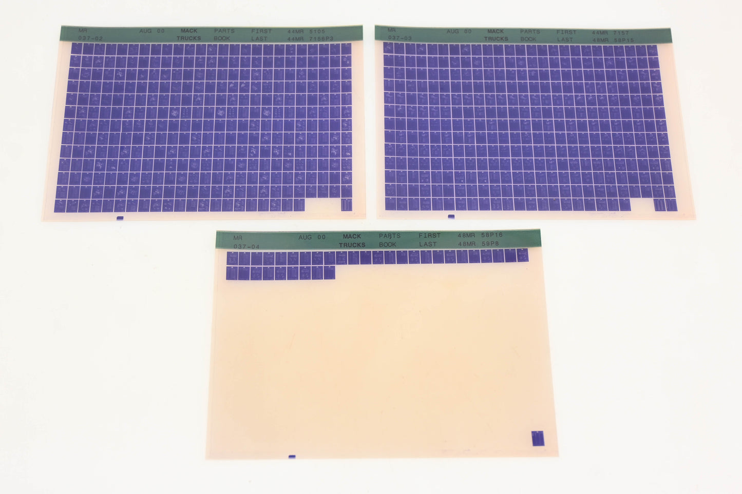 Mack MR037-02, MR037-03, MR037-04 Parts Book 44MR5105 -48MR59P8 Microfiche Lot of 3 NOS