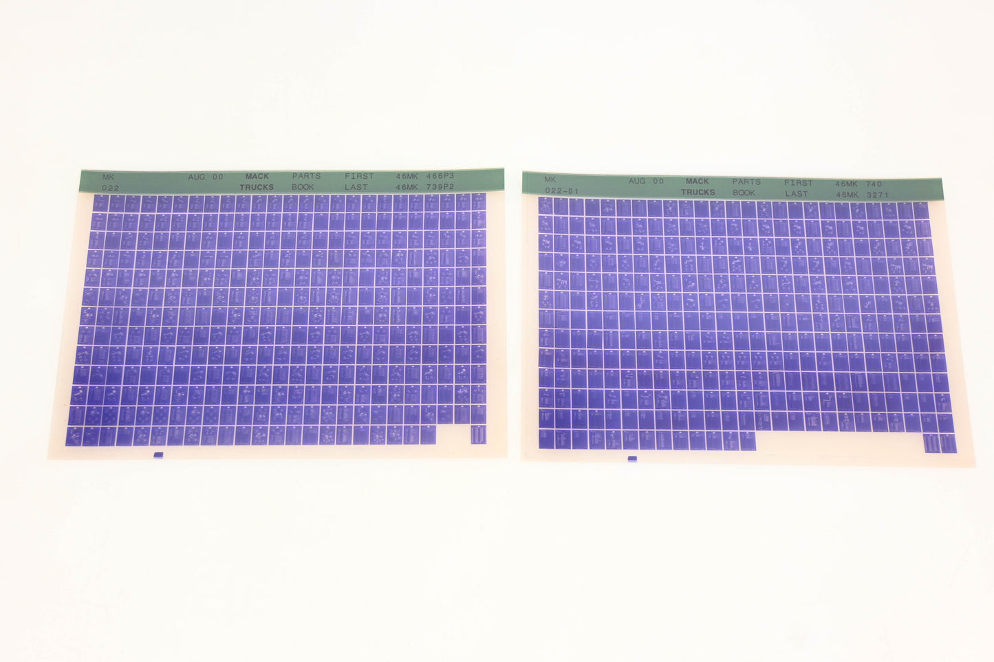 Mack MK022, MK022-01 Parts Book 46MK466P3 - 46MK3271 Microfiche Lot of 2 NOS