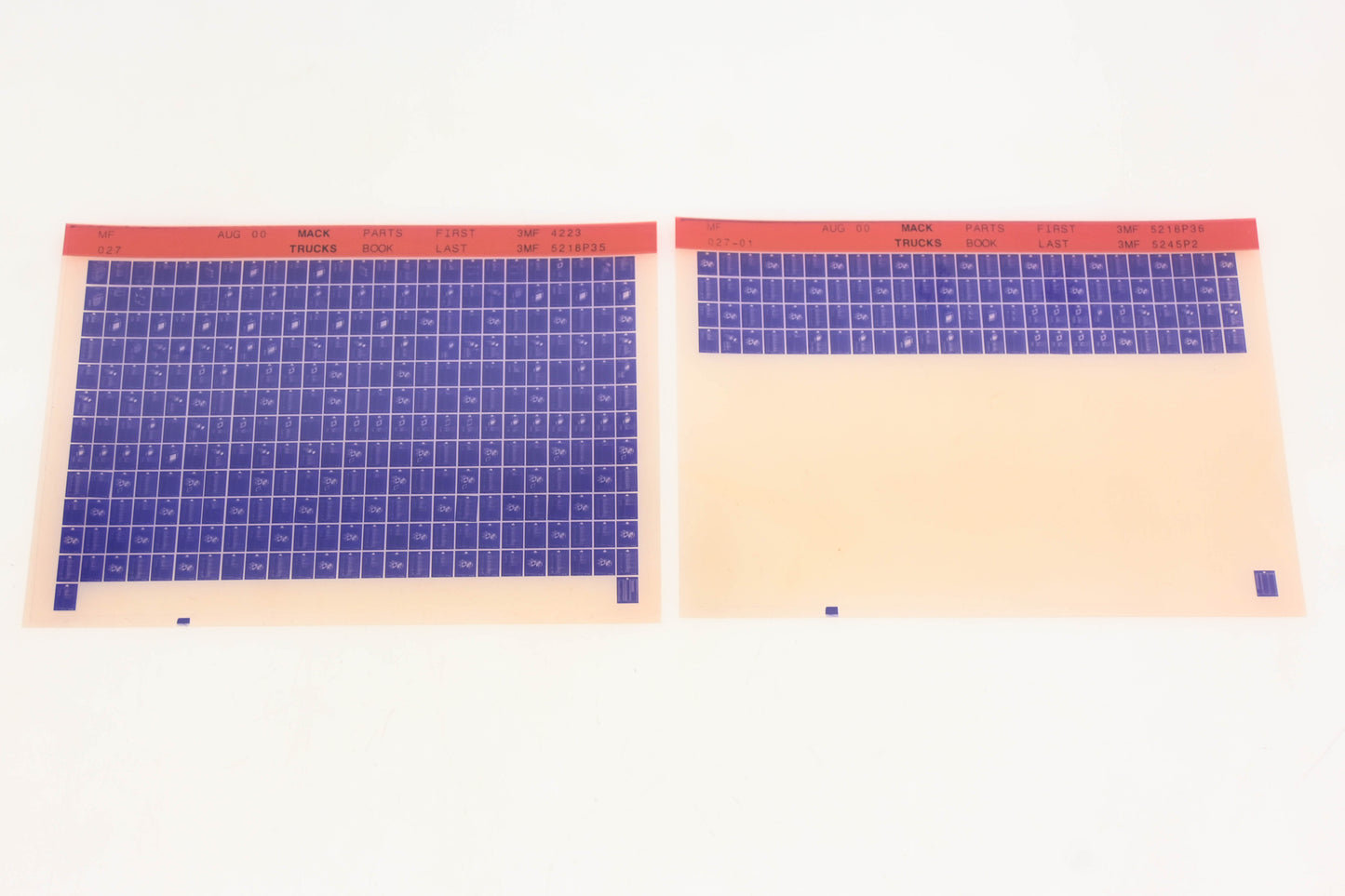 Mack MF027, MF027-01 Parts Book 3MF4223 - 3MF5245P2 Microfiche Lot of 2 NOS