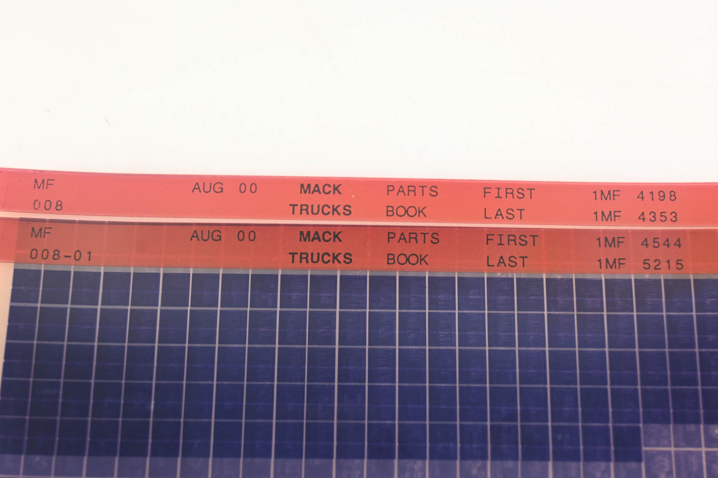 Mack MF008, MF008-01 Parts Book 1MF4198 - 1MF5215 Microfiche Lot of 2 NOS