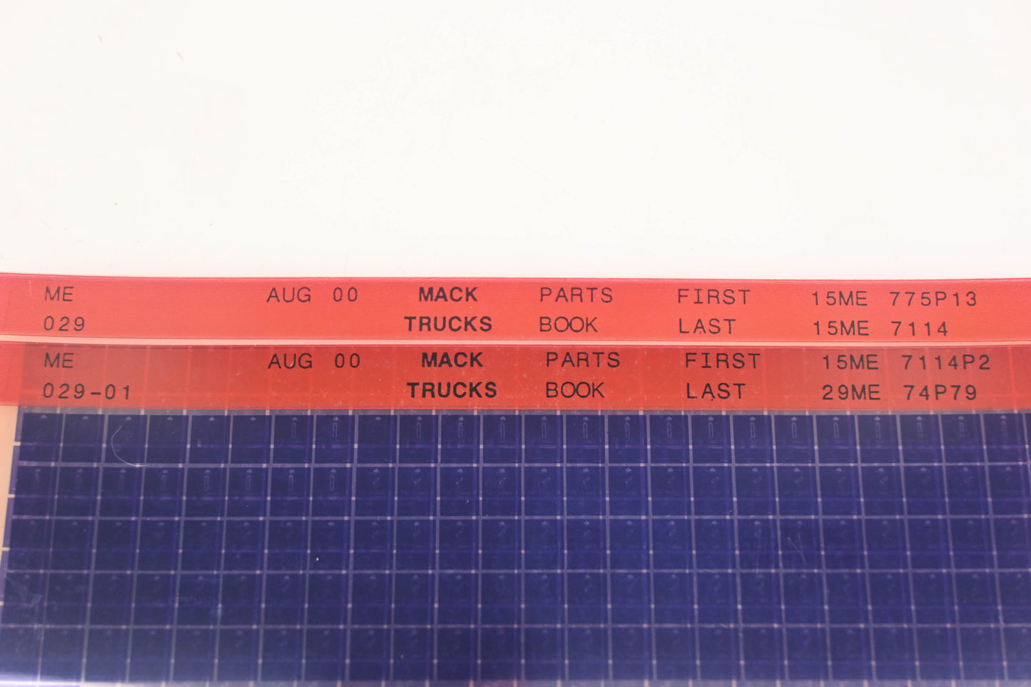 Mack ME029, ME029-01 Parts Book 15ME775P13 - 29ME74P79 Microfiche Lot of 2 NOS