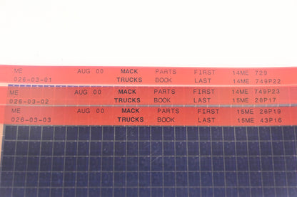 Mack ME026-03-01, ME026-03-02, ME026-03-03 Parts Book 14ME729 -15ME43P16 Microfiche Lot of 3 NOS