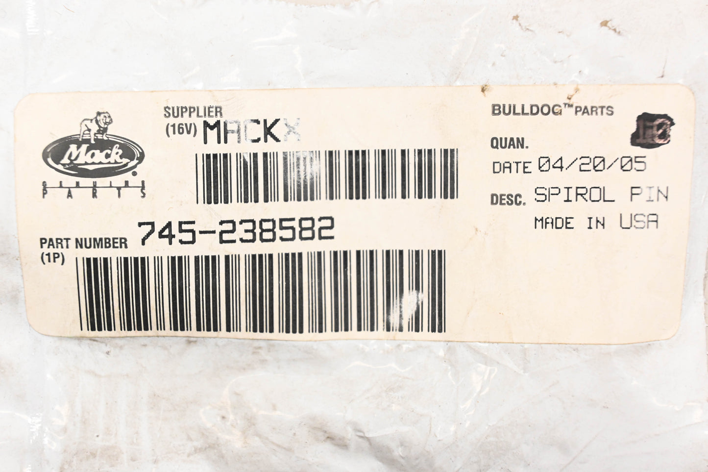 Mack 745-238582 Spirol Pin NOS
