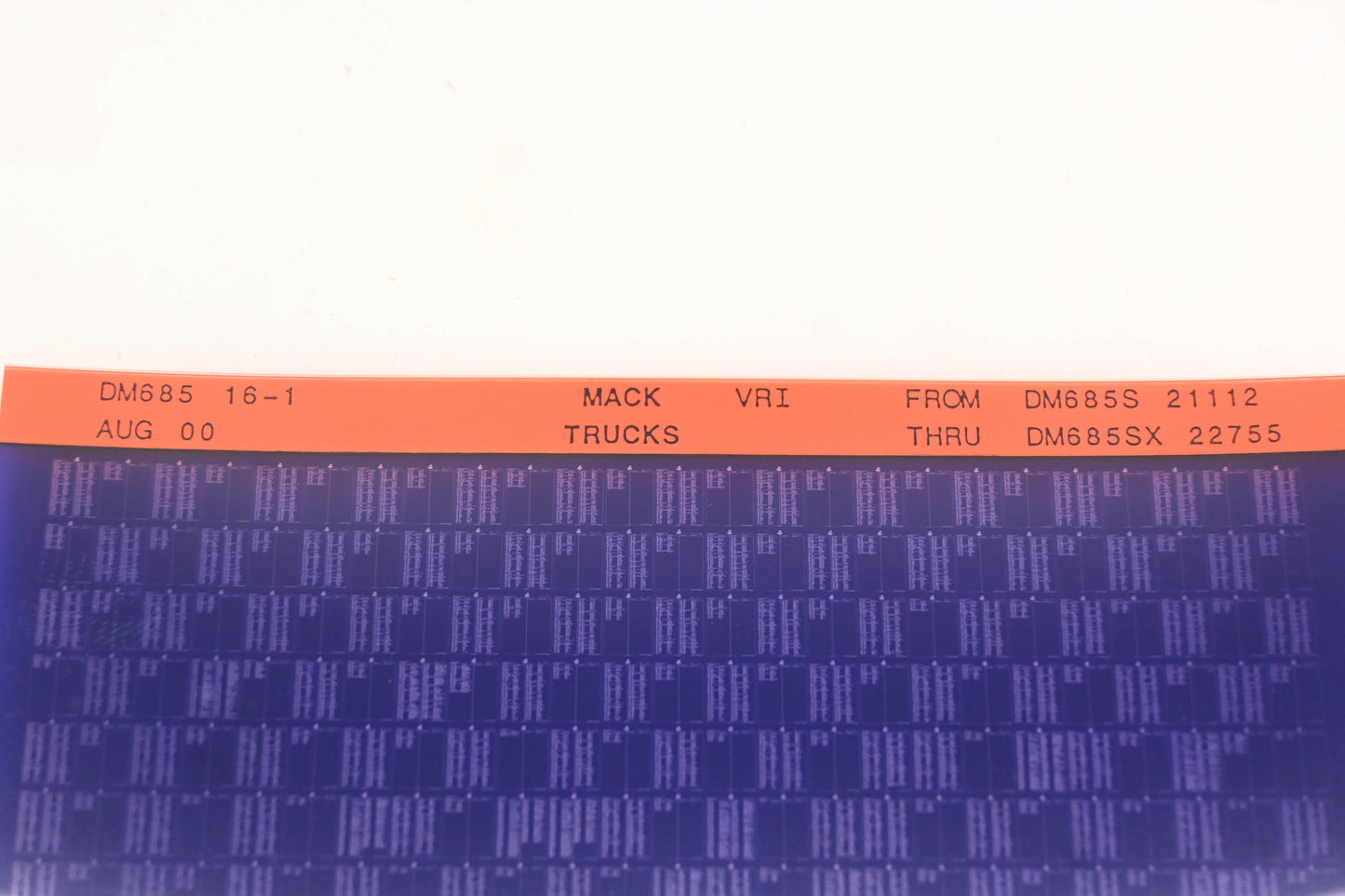 Mack DM685 16-1 DM685S21112 - DM685SX22755 VRI Microfiche NOS