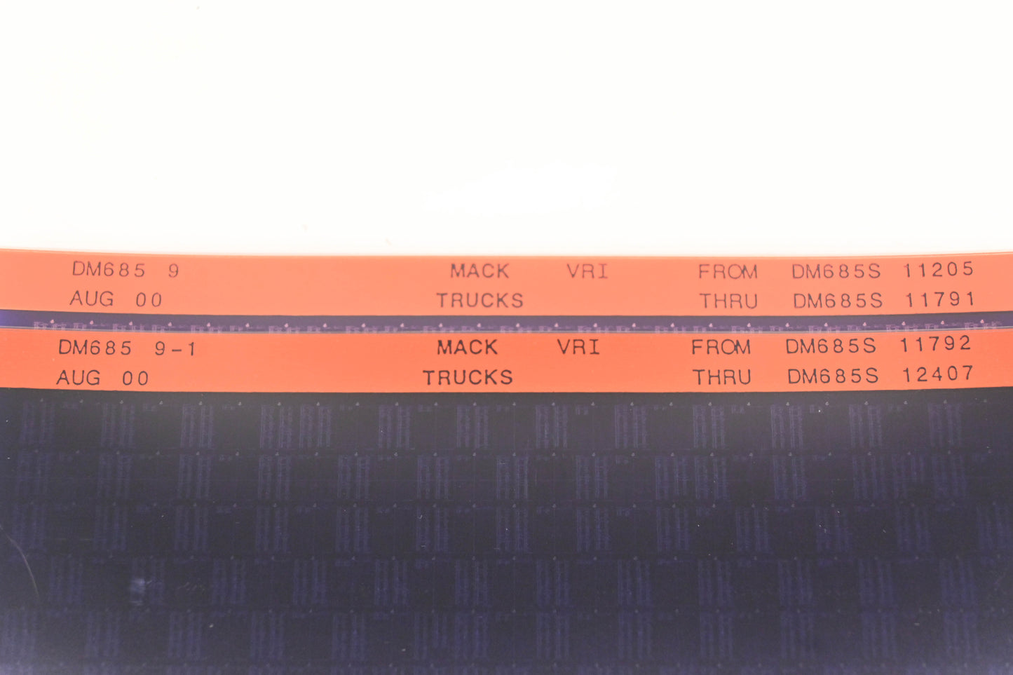 Mack DM685 9, DM685 9-1 DM685S11205 - DM685S12407 VRI Microfiche Lot of 2 NOS