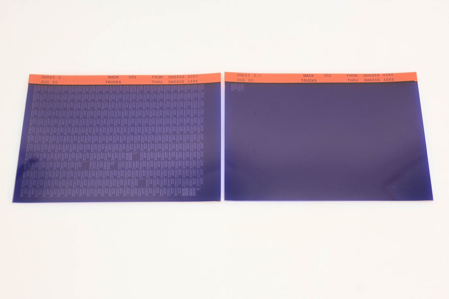 Mack DM685 3, DM685 3-1 DM685S4390 - DM685S4389 VRI Microfiche Lot of 2 NOS