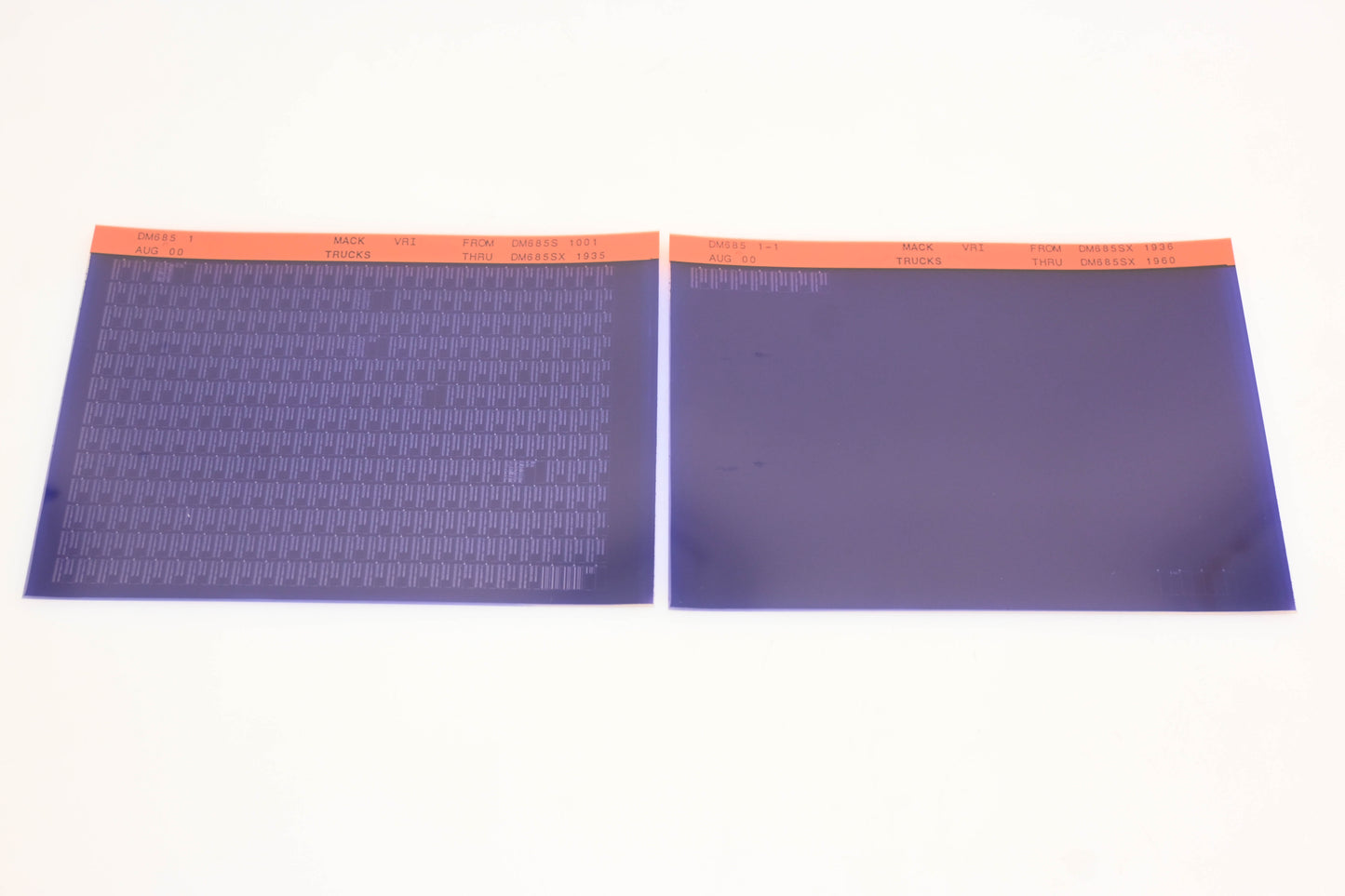 Mack DM685 1, DM685 1-1 DM685S1001 - DM685SX1960 VRI Microfiche Lot of 2 NOS