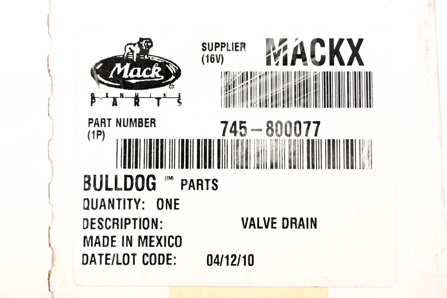 Mack 745-800077, 745800077, 109063 Bendix DV-2 12v Automatic Reservoir Drain Valve NOS