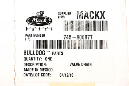 Mack 745-800077, 745800077, 109063 Bendix DV-2 12v Automatic Reservoir Drain Valve NOS