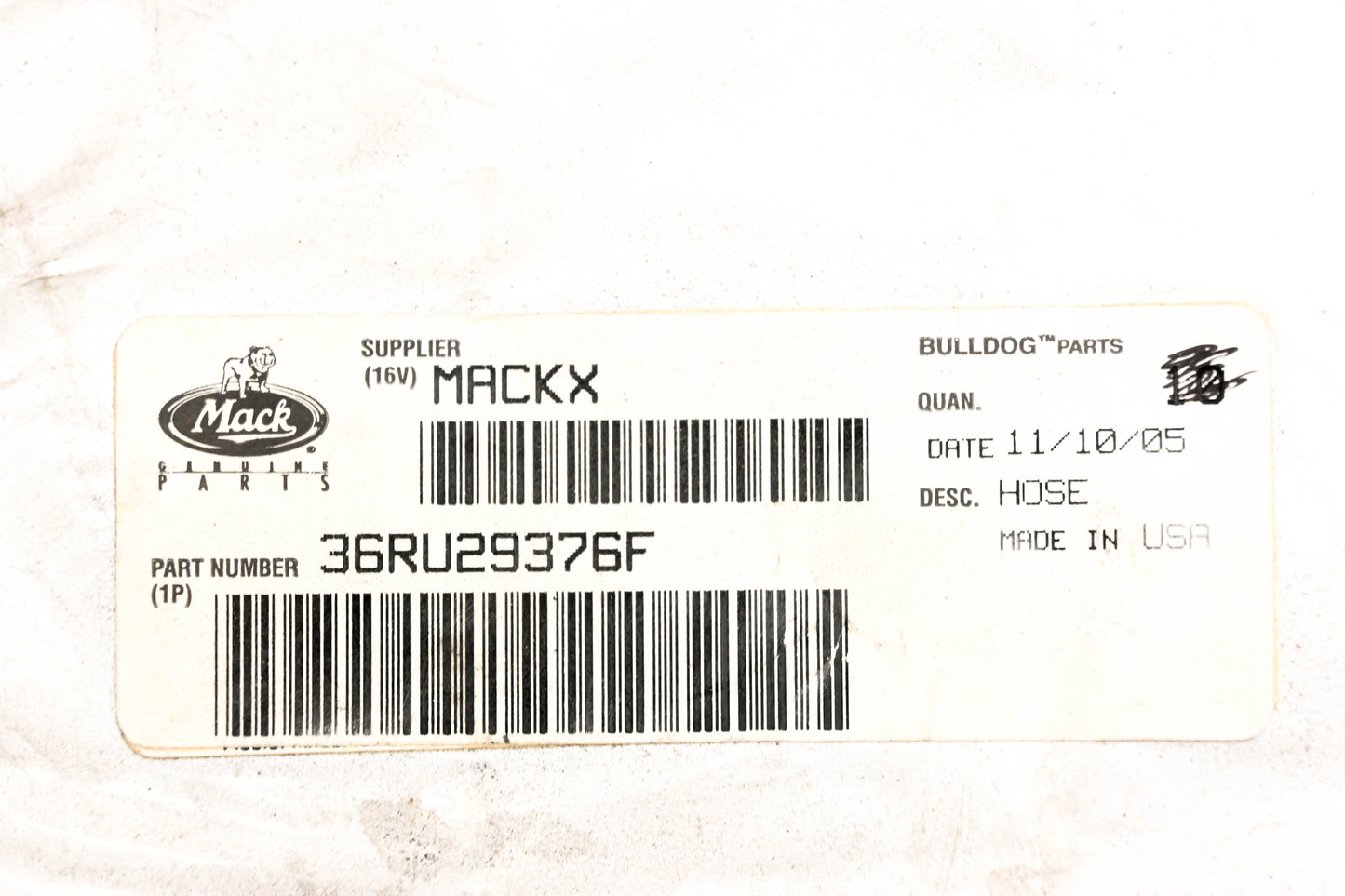 Mack 36RU29376F Hose 10' NOS