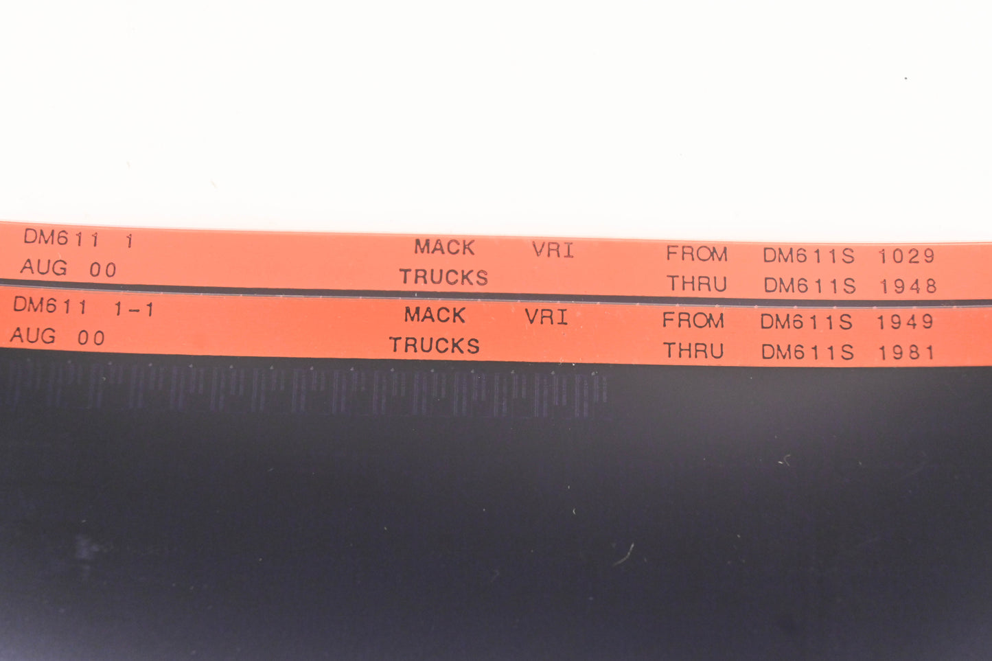 Mack DM611 1, DM611-1-1 DM611S1020 - DM611S1981 VRI Microfiche Lot of 2 NOS